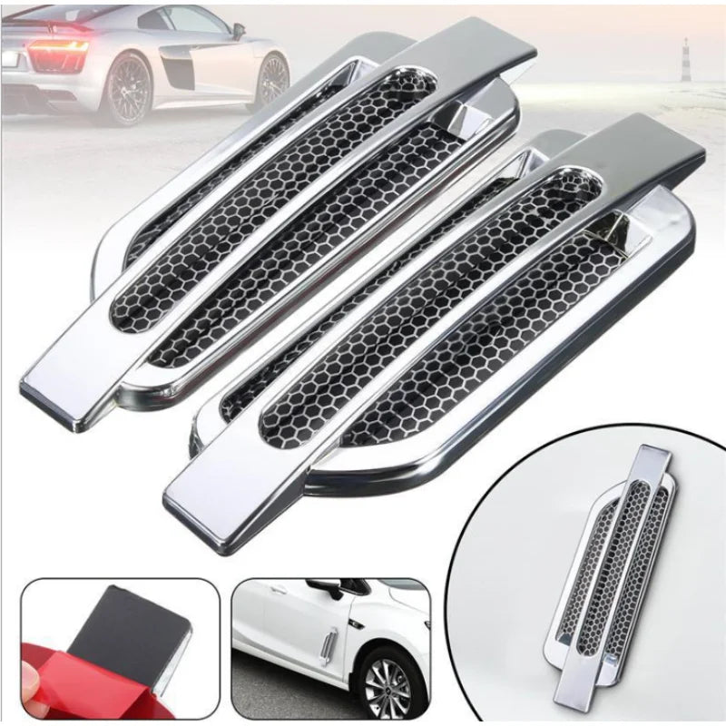 1pair Car Side Fender Vent Sticker Air Flow Spoiler Racing Intake Grille Trim Chrome Decorative Automobile Accessories