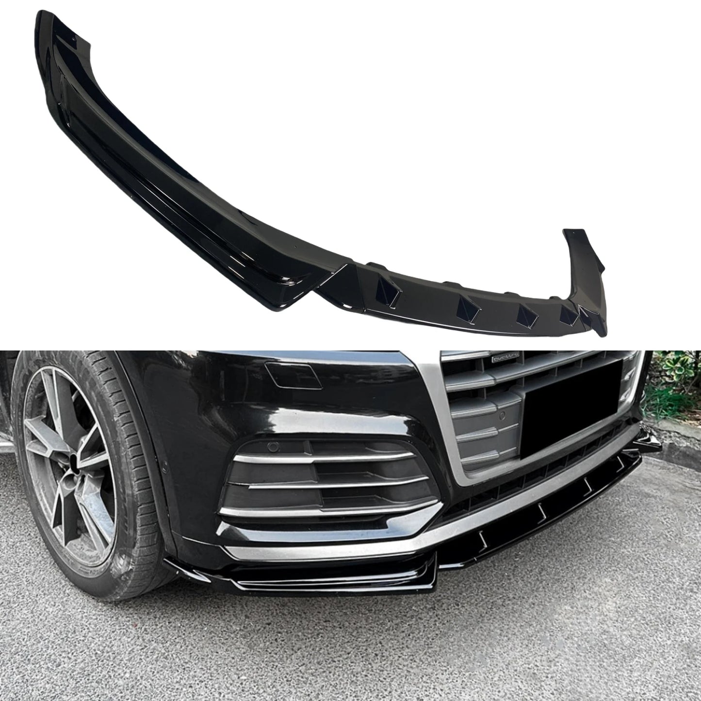 3Pcs Gloss Black Car Front Bumper Lip Splitter