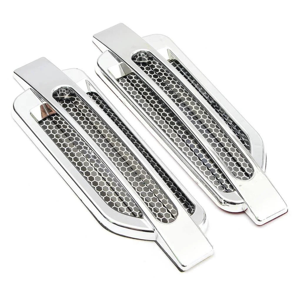1pair Car Side Fender Vent Sticker Air Flow Spoiler Racing Intake Grille Trim Chrome Decorative Automobile Accessories