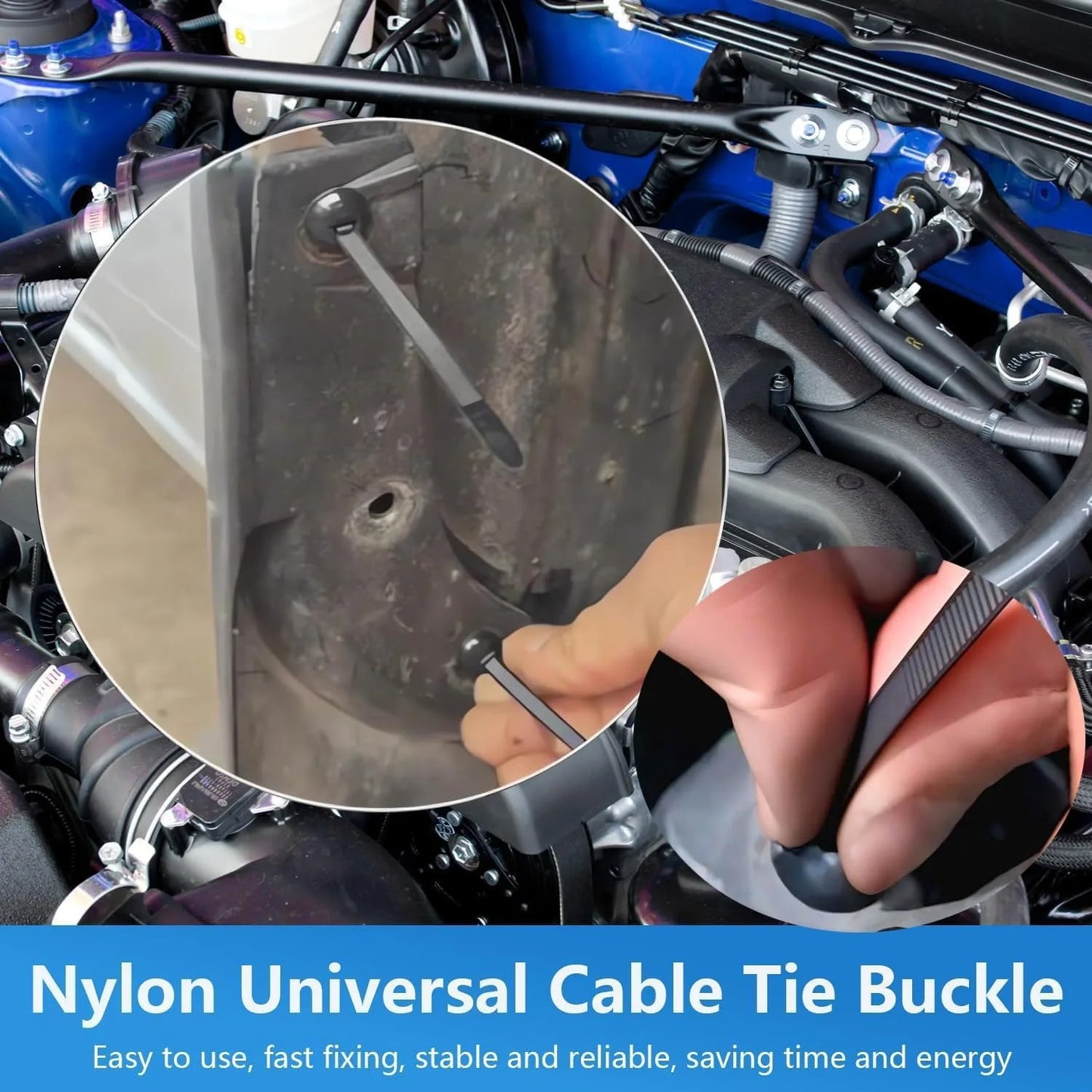 Universal Car Nylon Cable Tie Buckles Heavy Duty Self-Locking Zip Ties Holder with Pin Button Fasteners Car UV Resistant Ties