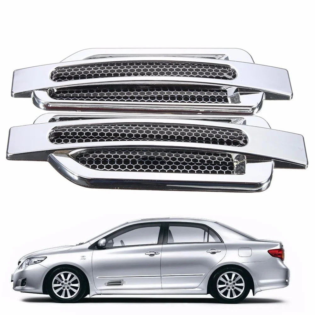 1pair Car Side Fender Vent Sticker Air Flow Spoiler Racing Intake Grille Trim Chrome Decorative Automobile Accessories